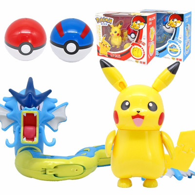 庄臣精灵宝可梦玩具宠物小精灵球神奇宝贝皮卡丘变形蛋神兽玩具口袋精灵水箭龟喷火龙超梦全套扭蛋皮卡丘V+爆鲤龙+2精灵球