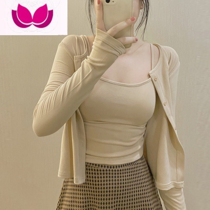 七斓休闲套装女显瘦夏季时尚洋气时髦早春季吊带开衫加套针织上衣