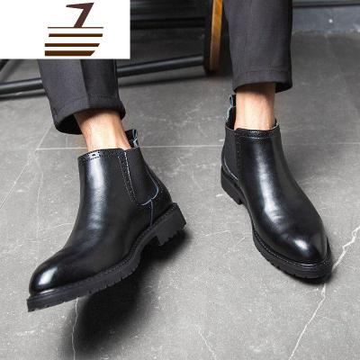 尗卡马丁靴男士韩版潮流百搭中帮切尔西短靴子真皮英伦风高帮皮鞋