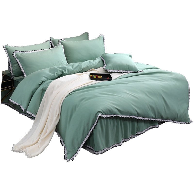 美帮汇床裙四件套四季通用欧式款床单带裙边裙式清新绿一米八床被套