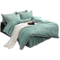 美帮汇床裙四件套四季通用欧式款床单带裙边裙式清新绿一米八床被套