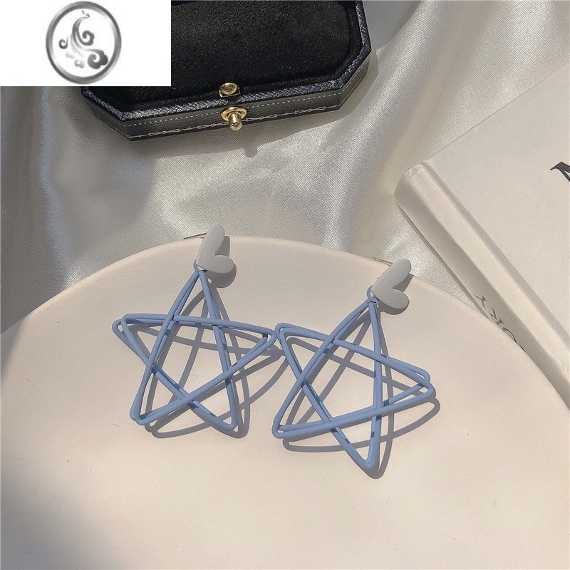 JiMi耳夹无耳洞耳钉清新可爱镂空五角星蓝色耳环2023年新款潮简约百搭