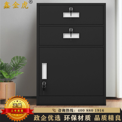 鑫金虎 钢制文件柜办公柜矮柜黑色两抽一门 440*390*650mm