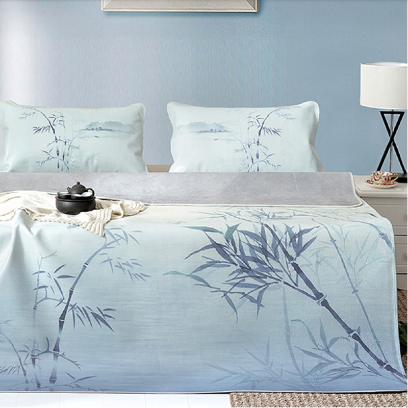 美帮汇彩绘牛皮席软席头层牛皮凉席1.8米1.5米三件套竹林听语