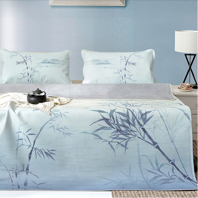 美帮汇彩绘牛皮席软席头层牛皮凉席1.8米1.5米三件套竹林听语