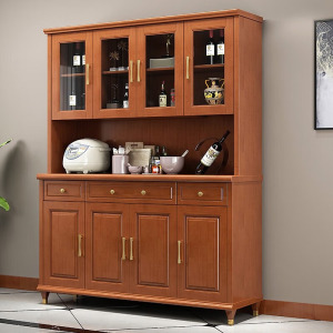 青木川 简约现代中式实木酒柜餐边柜一体靠墙餐客厅厨房碗柜小户型置物架收纳柜展示柜加高款茶水柜