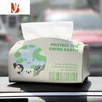 三维工匠涂鸦猫咪车载纸巾盒挂式椅背车用扶手箱高级皮质抽纸盒汽车垃圾桶 [环保地球动物]车载皮质纸巾盒