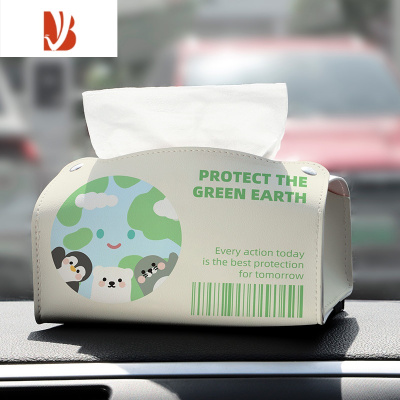 三维工匠涂鸦猫咪车载纸巾盒挂式椅背车用扶手箱高级皮质抽纸盒汽车垃圾桶 [环保地球动物]车载皮质纸巾盒