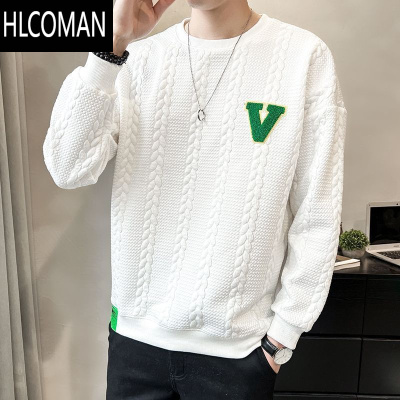 HLCOMAN外穿休闲长袖t恤男士痞帅百搭上衣服潮牌ins圆领卫衣男