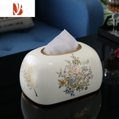 三维工匠欧式抽纸盒办公室茶几摆件高级感陶瓷纸巾盒客厅轻奢纸抽盒 白色椭圆款(送底板)