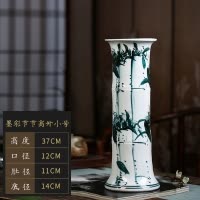 景德镇陶瓷筒富贵竹花瓶插花摆件客厅落地特大号直筒水养培插花器 三维工匠 箭筒花中仙子(不含底座)
