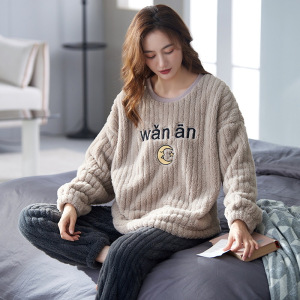 珊瑚绒睡衣女秋冬季2025年新款加厚加绒法兰绒保暖休闲家居服套装