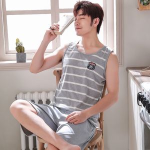 男士睡衣男夏季薄款套装背心短裤宽松加大码夏天家居服