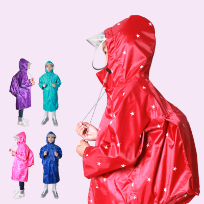 小孩雨衣女学生自行车雨衣小学男儿童雨衣带书包位双帽檐加厚牛津