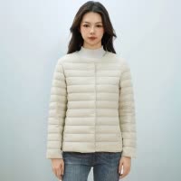 新女式新国标90绒新款纯色女装圆领V领简约长袖羽绒服外套