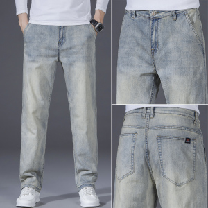 金盾(KIN DON)高腰大码黑色牛仔裤男宽松直筒长裤子阔腿胖子秋冬厚款42码44码