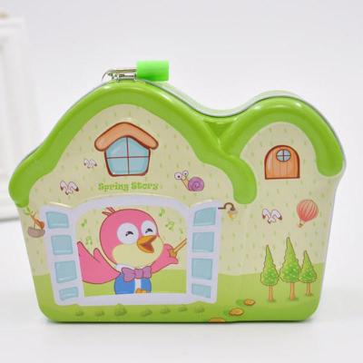 封后创意儿童礼品铁皮带锁存钱罐学生储蓄罐生日礼物卡通防摔储钱罐大号房屋(绿)