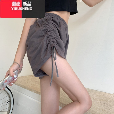 YIBUSHENG设计感小众别致短裤女季宽松阔腿休闲裤高腰显瘦抽绳运动短裤子