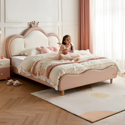 全友家居儿童床简约现代加高软包床屏小户型次卧室实木床脚公主床