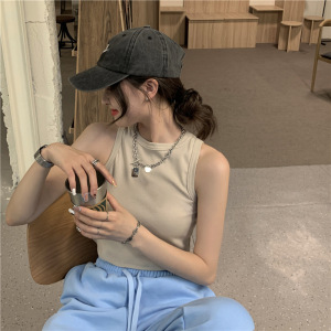美式小圆领显瘦露脐短款外穿背心夏季新款辣妹吊带上衣设计感