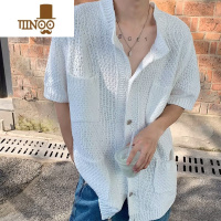 YANXU白色雅痞衬衫男夏季感痞帅短袖衬衣ins港风休闲针织开衫外套
