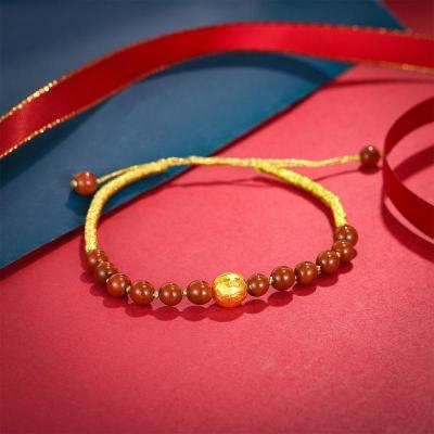 老庙 黄金足金转运珠串南红隔珠黄金手链