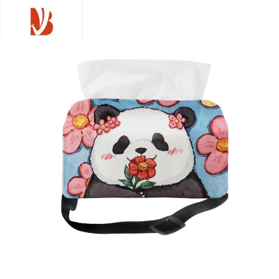 三维工匠国宝熊猫花花酱hb卡通可爱车载纸巾盒扶手箱汽车内抽纸盒挂式定制 A(小号16.5x11cm)