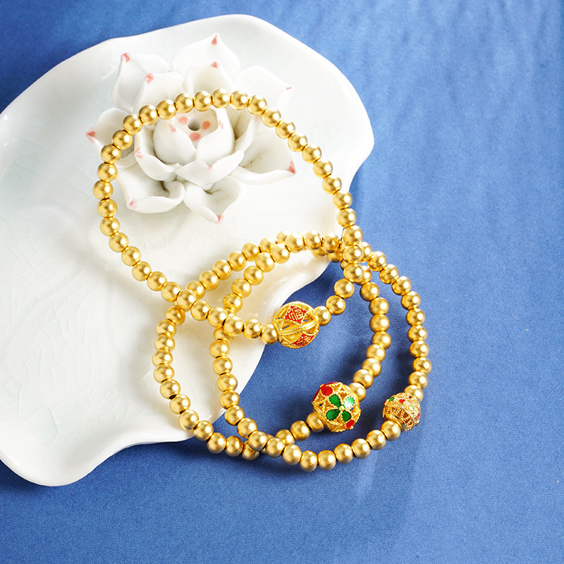 轻奢沙金串珠手链女时尚百搭高级感轻奢中国风复古手饰品久不掉色送女朋友老婆情人节七夕生日礼物