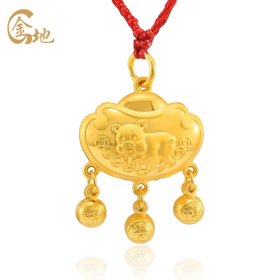 金地珠宝足金福气猪铃铛锁包黄金吊坠十二生肖猪黄金锁包宝宝满月锁包约7.02克约7.02克
