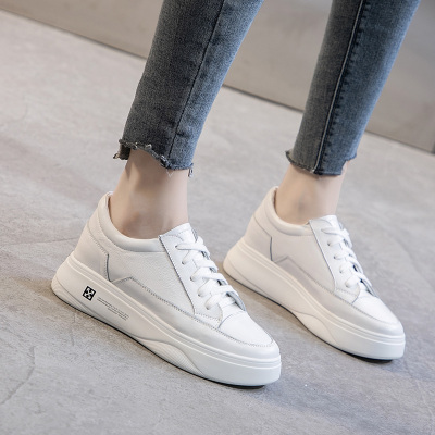 ORCCISEM奥驰森内增高小白鞋女2021新款韩版休闲鞋女透气网红板鞋百搭系带浅口单鞋女厚底松糕女鞋白色37码