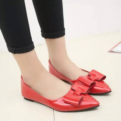 2018春夏款平底低跟尖头单鞋女甜美蝴蝶结浅口女鞋孕妇鞋