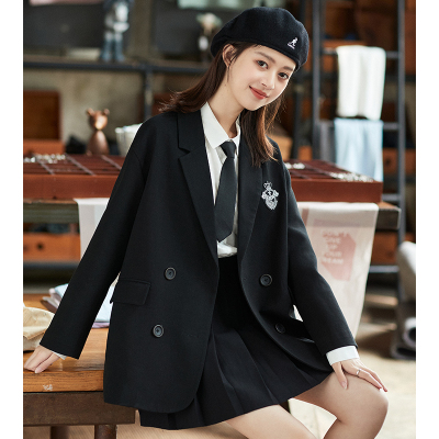 [3件8.5折127.4元,叠加优惠券]唐狮春秋新款西装女黑色洋气外套学生学院风百褶裙