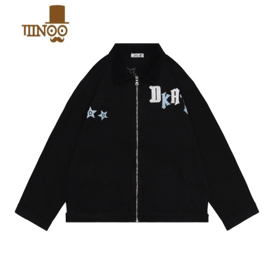 YANXUDHSS国潮美式复古字母星星外套男女高街秋季工装拉链牛仔夹克