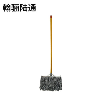 翰骊陆通 可拆卸镀锌铁件老式棉线拖把拖布 蓝白棉线木杆27cm 把