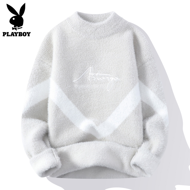 花花公子针织衫男士冬季加厚保暖慵懒圆领底针织衫男士针织衫
