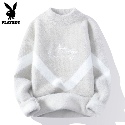花花公子针织衫男士冬季加厚保暖慵懒圆领底针织衫男士针织衫
