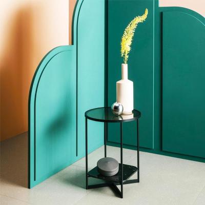 森美人北欧圆形双层角几铁艺大理石床头小圆桌角落茶几轻奢沙发玻璃边几