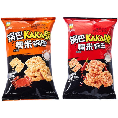 来伊份脆爷糯米锅巴98g麻辣味蟹黄味休闲零食怀旧小吃零嘴膨化 蟹黄味98g*3包