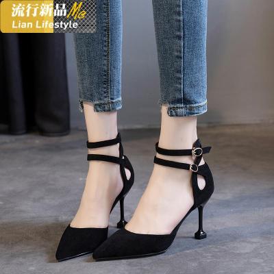 2020新款一字扣猫跟女细跟单鞋中跟百搭黑色网红少女高跟鞋女秋款知义(ZHIYI)休闲鞋
