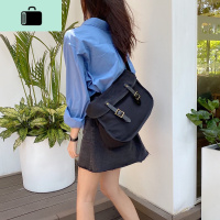 包包女2020新款潮复古邮差包黑色简约大容量单肩斜挎帆布袋剑桥包NEW LAKE 黑色女斜挎包