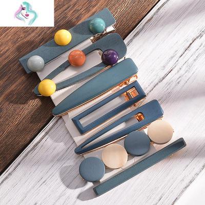 复古顶夹边夹韩国夹子头饰发夹女一字夹ins网红仙美森系简约发卡你那么美GT063雾兰7件套-