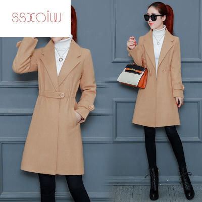 SSXOIW中长款毛呢外套女长袖秋冬2017新款简约女士气质冬天呢子大衣