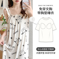 莫代尔夏季新款吊带睡裙女卡通带胸垫睡衣甜美宽松可爱夏季家居服_1