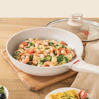 康巴赫(KBH)不粘锅煎炒锅麦饭石色轻颜系列轻量锅身平底炒锅煎