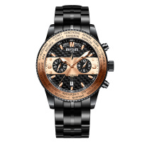 正品博雅哲(BOYZHE)新款手表瑞士男全自动机械表时尚商务多时区生活防水男士手表潮