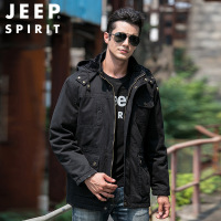 JEEP SPIRIT吉普男士冬季连帽保暖棉衣男中长款可脱卸加绒内胆加厚棉服