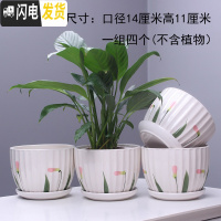 三维工匠花盆陶瓷带托盘一组四个大号兰花盆简约家用绿萝多肉花盆 56025粉四个中号 中等花盆容器
