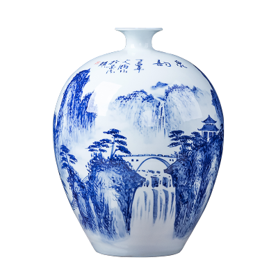 艺锦蓝景德镇陶瓷器花瓶手绘青花器现代中式客厅书房玄关工艺摆件款式六：泉韵蛋瓶