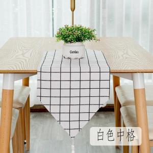 北欧桌旗现代简约茶几桌旗布长条餐桌茶台布艺鞋柜布盖巾床旗尾巾 白色中格 30*100cm(适合60cm左右小桌和柜子)