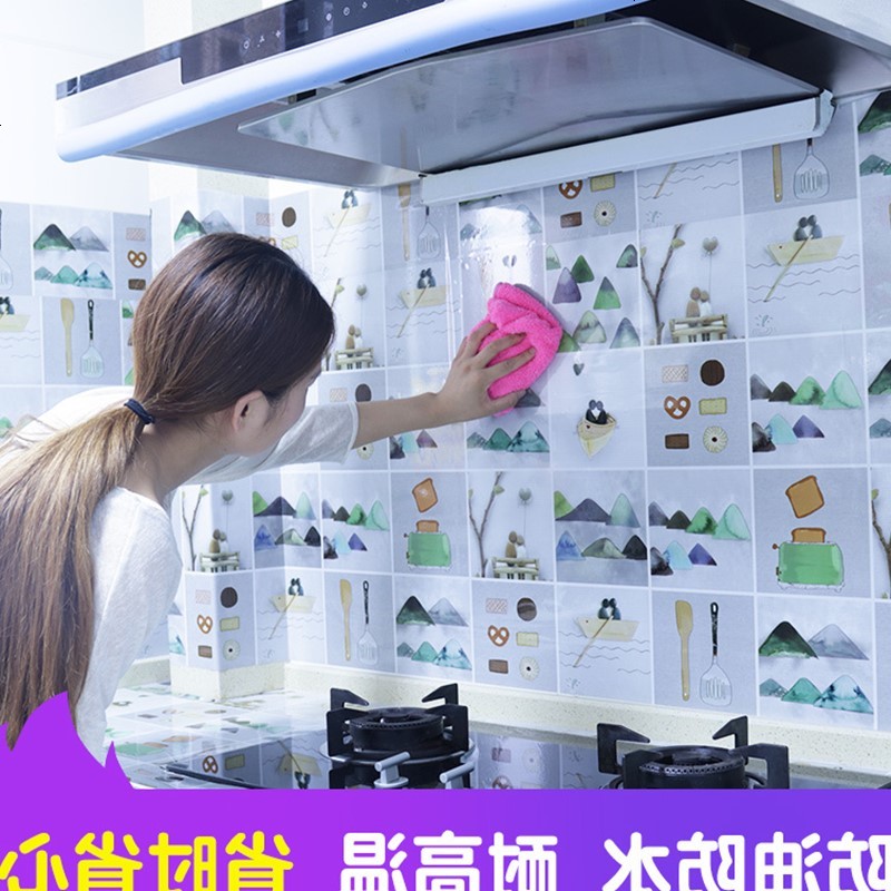 厨房防油贴纸耐高温防水防油污自粘瓷砖贴墙纸灶台用油烟机贴壁纸